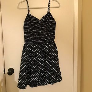 Blue and white polka dot dress